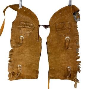 Vintage Sears Kids Suede Leather Fringe Cowboy Chaps Blue Size S (2-4)